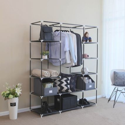 MATIS fabric wardrobe with shelves and clothes rail, 150 x 175 cm, black