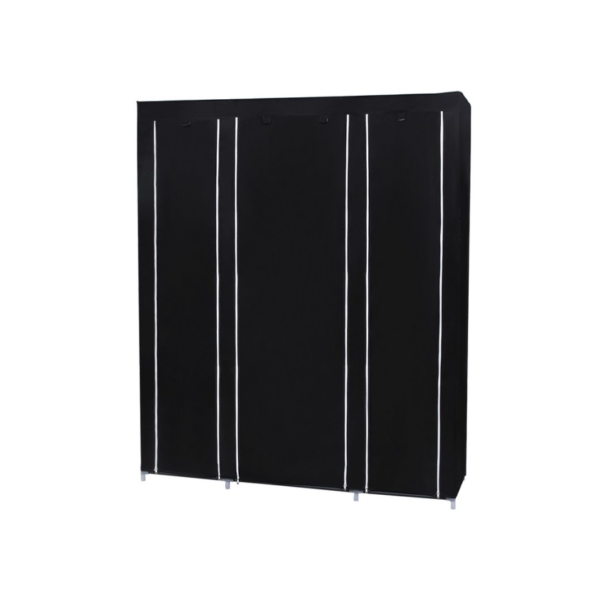 MATIS fabric wardrobe with shelves and clothes rail, 150 x 175 cm, black