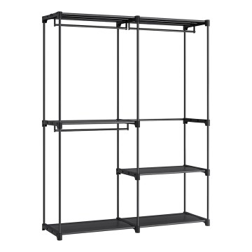 MATIS Storage Wardrobe with Shelves and Clothes Rail, 138x182 cm, Black
