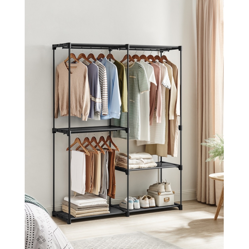 MATIS Storage Wardrobe with Shelves and Clothes Rail, 138x182 cm, Black