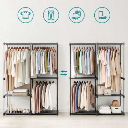 MATIS Storage Wardrobe with Shelves and Clothes Rail, 138x182 cm, Black