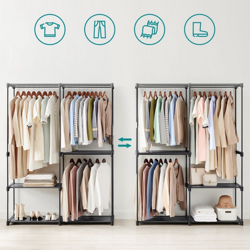 MATIS Storage Wardrobe with Shelves and Clothes Rail, 138x182 cm, Black