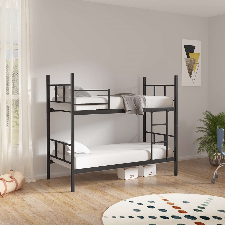 MAVEN Metal Bunk Bed 90x200 cm, Black, Load Capacity 2x100 kg