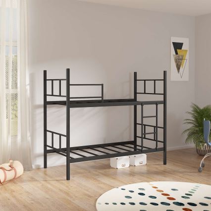 MAVEN Metal Bunk Bed 90x200 cm, Black, Load Capacity 2x100 kg
