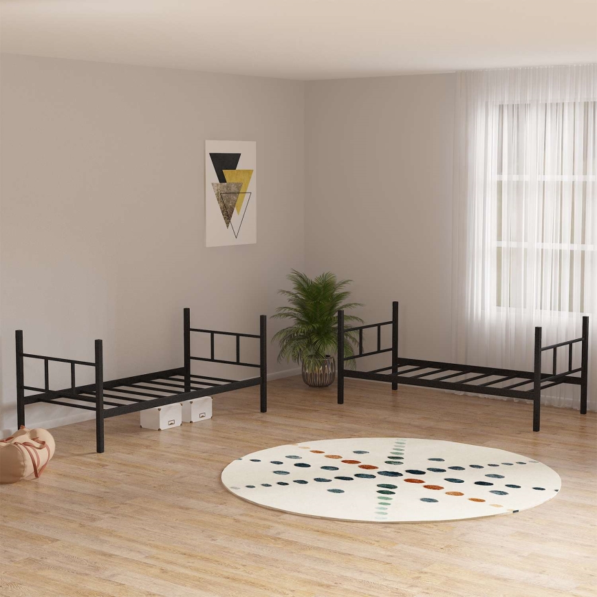 MAVEN Metal Bunk Bed 90x200 cm, Black, Load Capacity 2x100 kg
