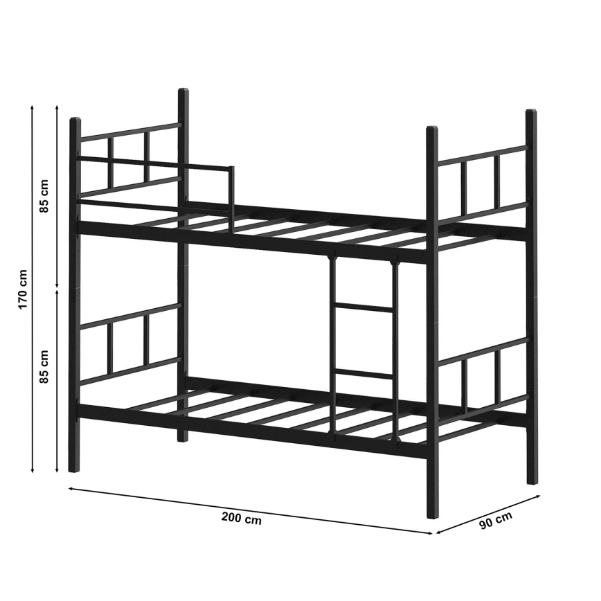 MAVEN Metal Bunk Bed 90x200 cm, Black, Load Capacity 2x100 kg