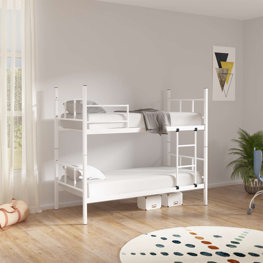 MAVEN Metal Bunk Bed 90x200 cm, White — Weight Capacity 2 x 100 kg
