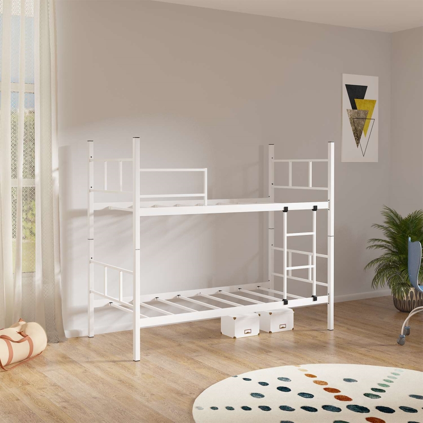 MAVEN Metal Bunk Bed 90x200 cm, White — Weight Capacity 2 x 100 kg