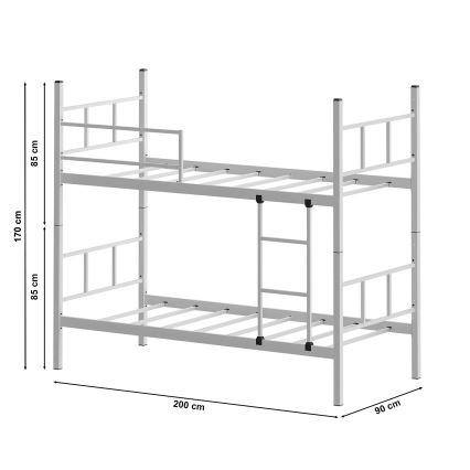 MAVEN Metal Bunk Bed 90x200 cm, White — Weight Capacity 2 x 100 kg