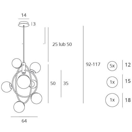 MAXLIGHT P0378 - Chandelier on a pole COSMOS 7xG9/40W/230V gold
