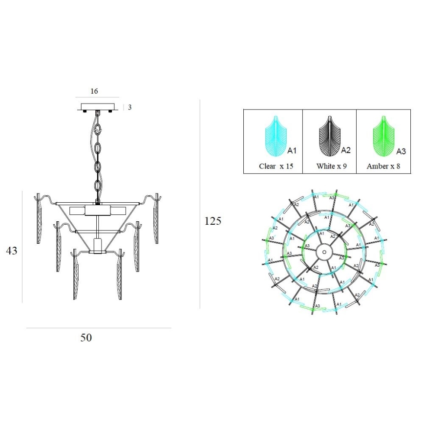 MAXLIGHT P0417 - Chandelier on a chain ARWENA 7xE14/40W/230V d. 50 cm gold