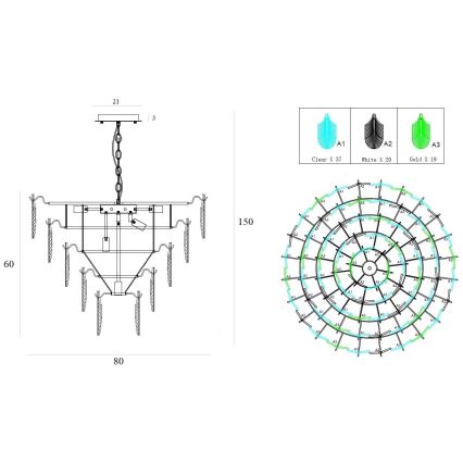 MAXLIGHT P0418 - Chandelier on a chain ARWENA 15xE14/40W/230V d. 80 cm gold