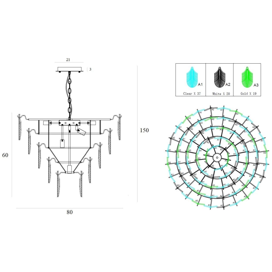 MAXLIGHT P0418 - Chandelier on a chain ARWENA 15xE14/40W/230V d. 80 cm gold