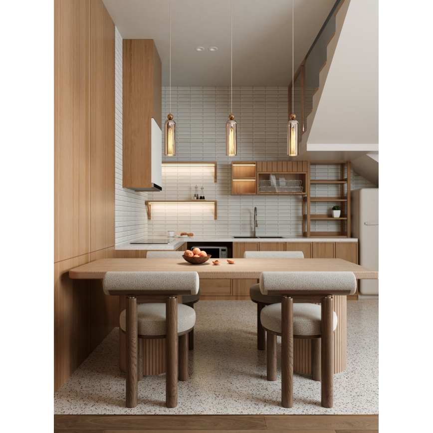 MAXLIGHT P0510 - Chandelier on a string CAMPANILA 1xE27/40W/230V d. 10 cm brass/beige