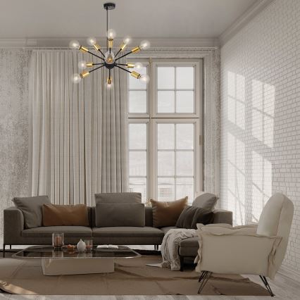 Maytoni T546PL-12B - JACKSON cable-suspended chandelier 12xE27/7W/230V Black/Gold