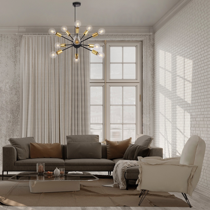 Maytoni T546PL-12B - JACKSON cable-suspended chandelier 12xE27/7W/230V Black/Gold