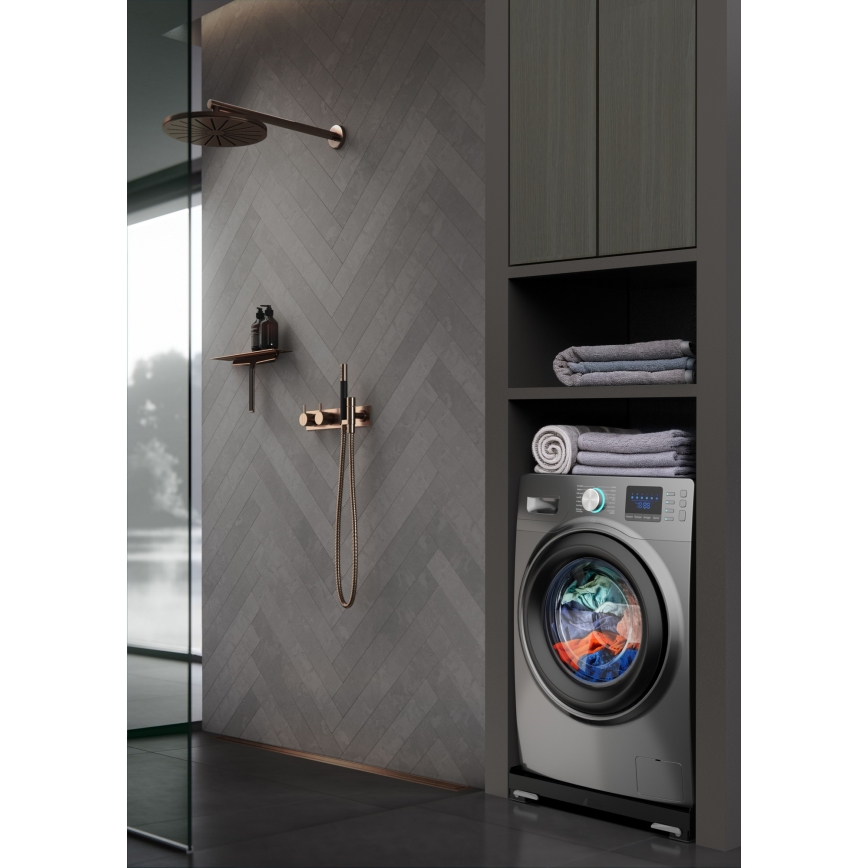 Meliconi 656168 - Anti-vibration pad for washing machine with retractable wheels, 47 cm, black