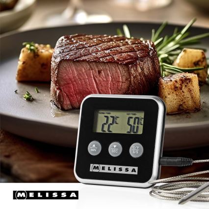 Melissa - Digital meat thermometer with display and timer 0-250 °C 1xAAA