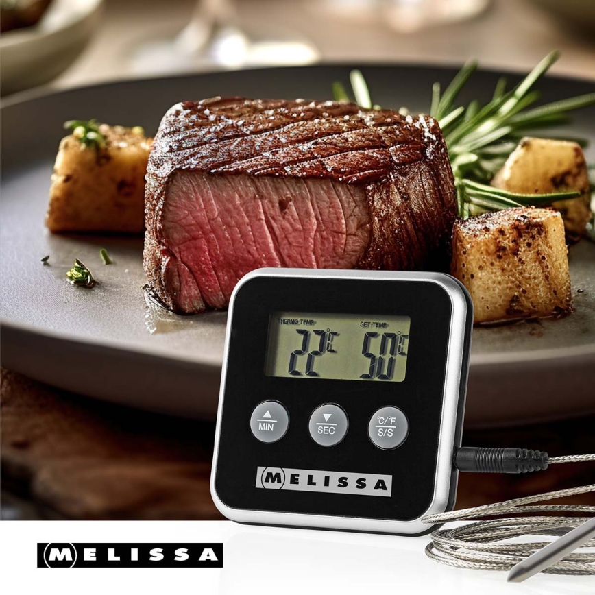 Melissa - Digital meat thermometer with display and timer 0-250 °C 1xAAA