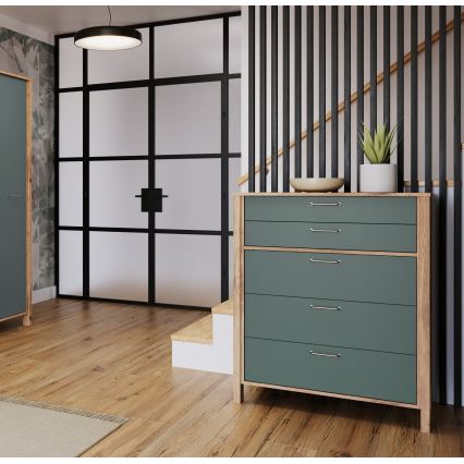 MENTA Chest of Drawers 90x108x47 cm Wotan Oak/Green