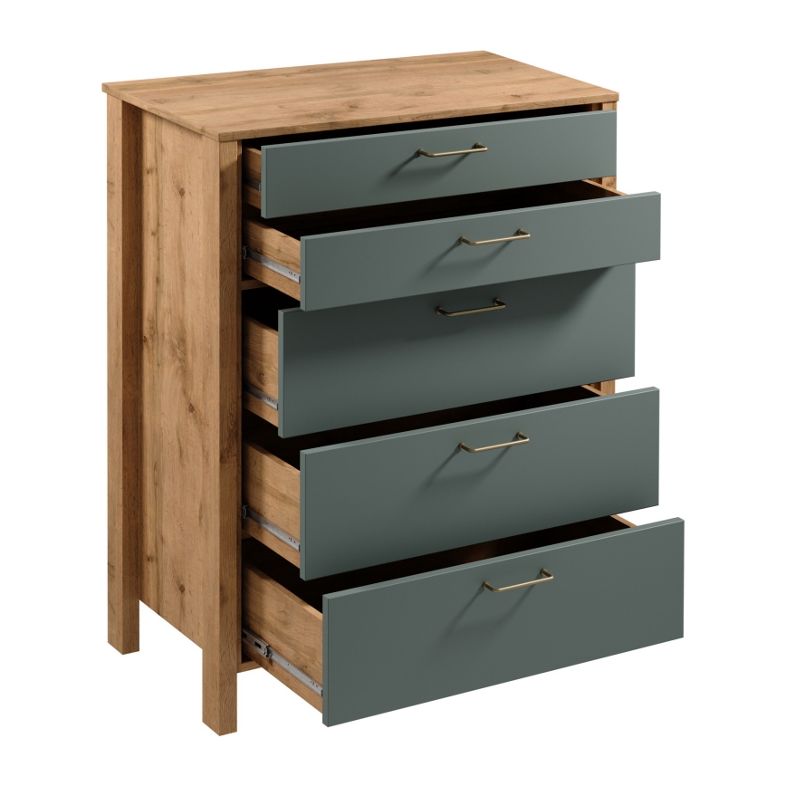 MENTA Chest of Drawers 90x108x47 cm Wotan Oak/Green