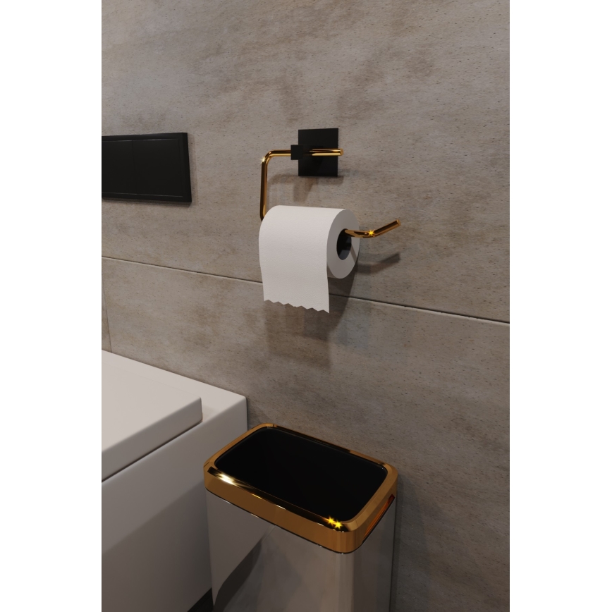 Metal toilet paper holder 8x16 cm black/gold
