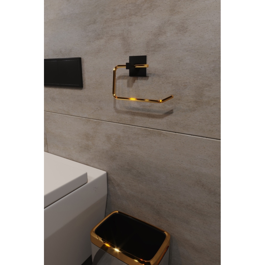Metal toilet paper holder 8x16 cm black/gold