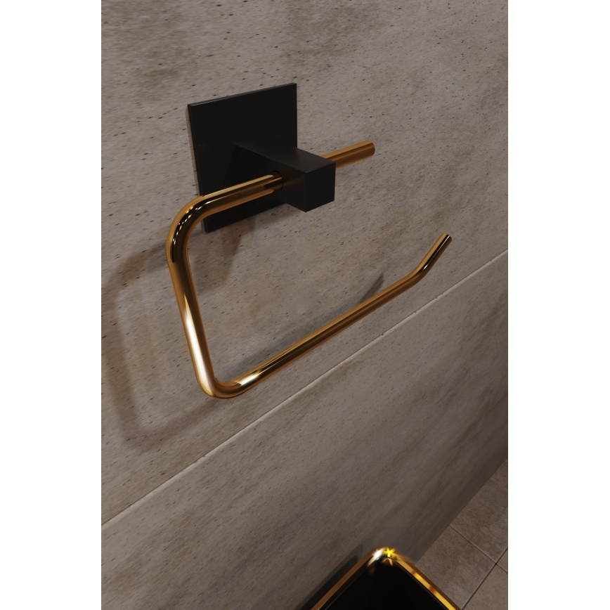 Metal toilet paper holder 8x16 cm black/gold