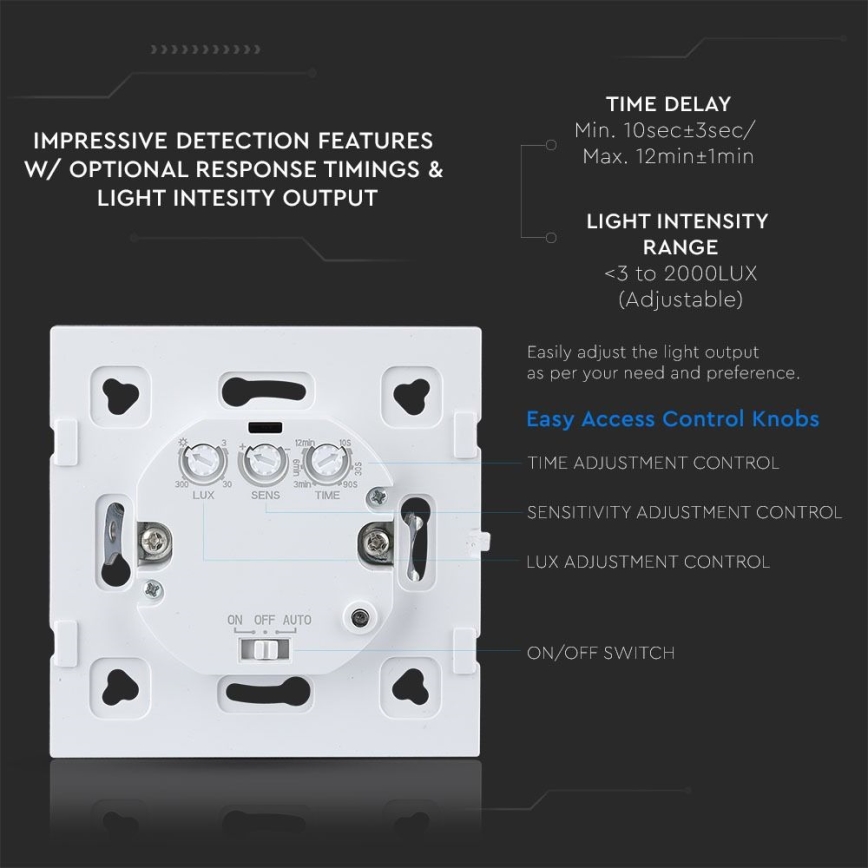 Microwave motion sensor 180° 300W/230V black