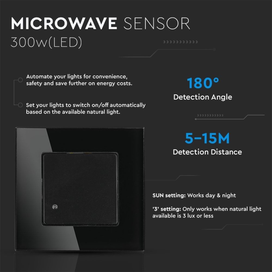 Microwave motion sensor 180° 300W/230V black