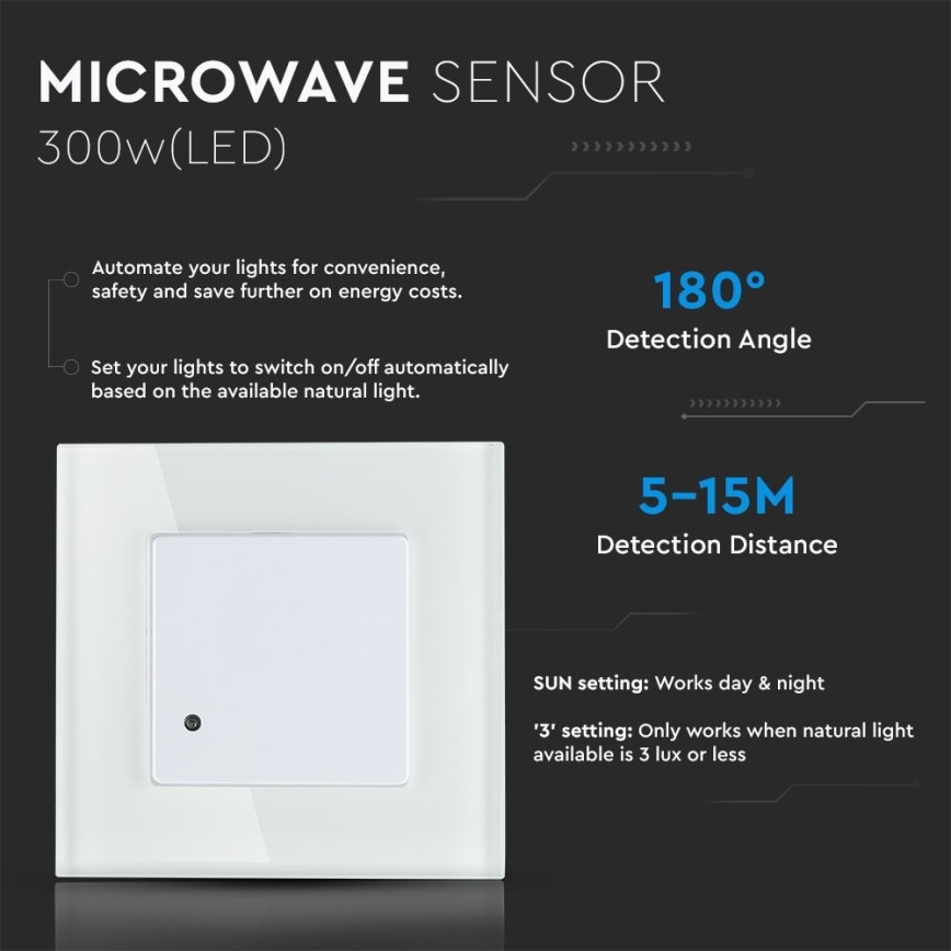 Microwave motion sensor 180° 300W/230V white