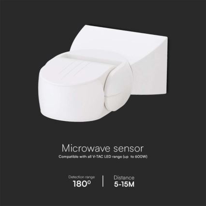 Microwave outdoor motion sensor 180° 230V IP65 white