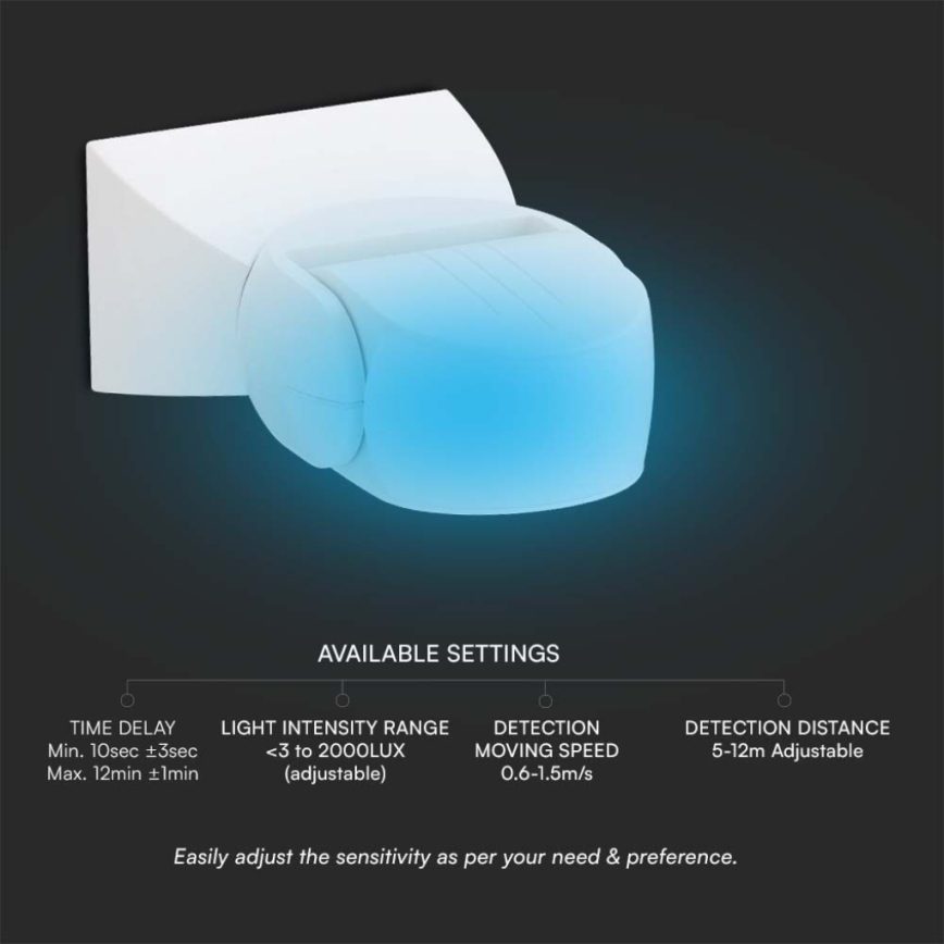 Microwave outdoor motion sensor 180° 230V IP65 white