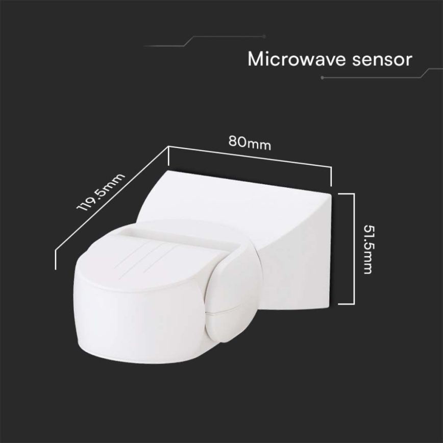 Microwave outdoor motion sensor 180° 230V IP65 white