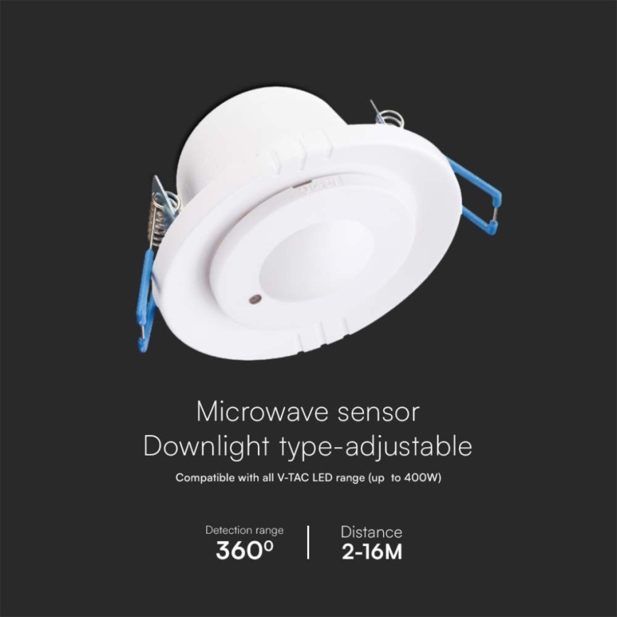 Microwave recessed motion sensor 360° 230V white