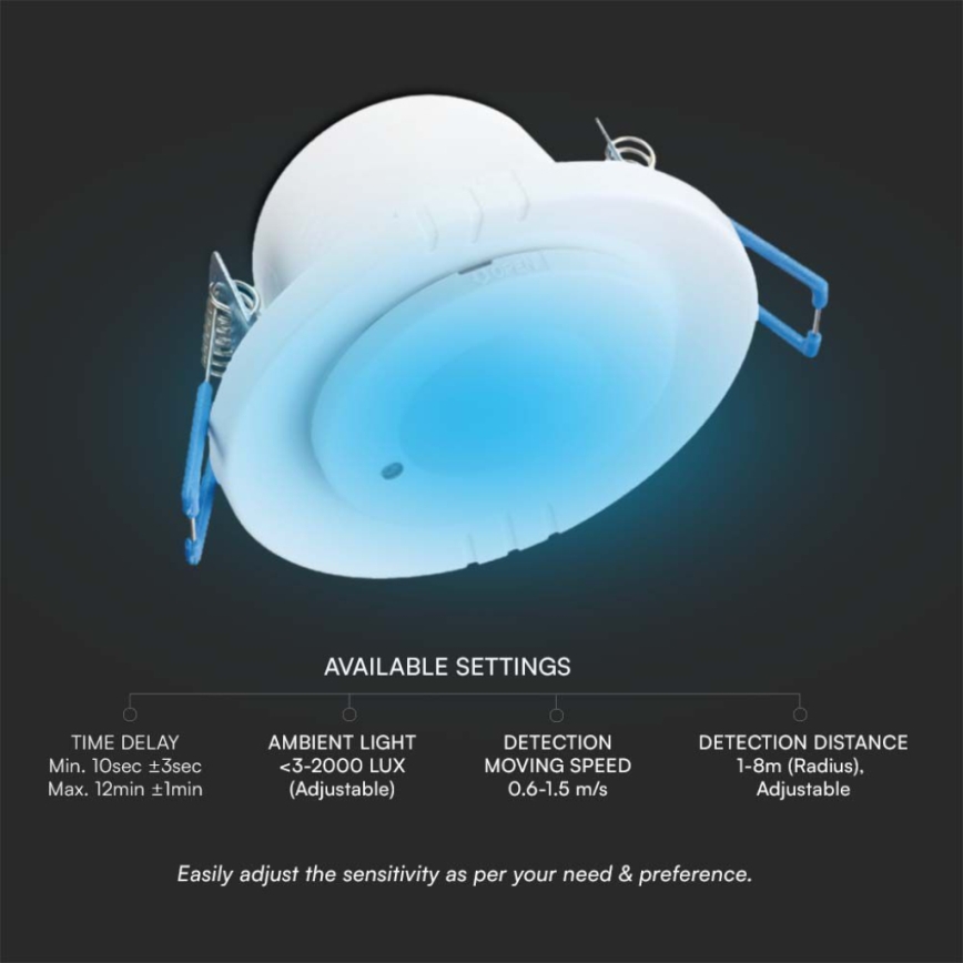 Microwave recessed motion sensor 360° 230V white