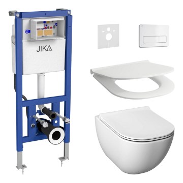 MIO Rimless wall-hung toilet + MIO Soft-Close toilet seat + DUAL dual-flush plate + concealed cistern module + insulation pad