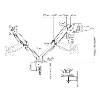 MK FLORIA MKF-21DP113S2 - Adjustable dual monitor mount for 32 monitors, black