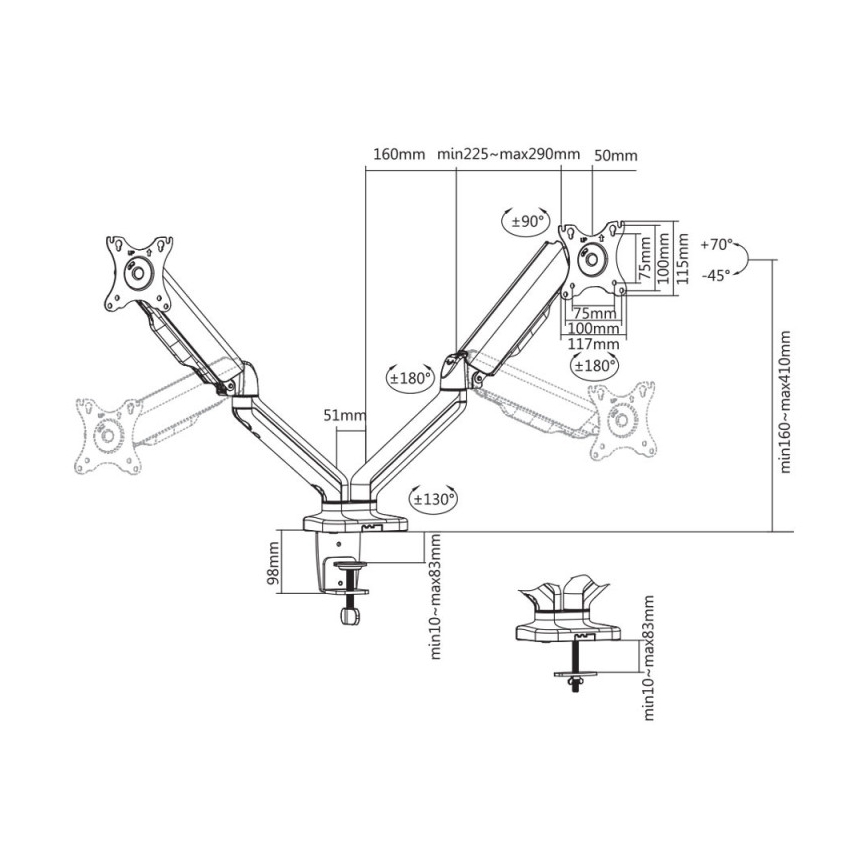 MK FLORIA MKF-21DP113S2 - Adjustable dual monitor mount for 32 monitors, black