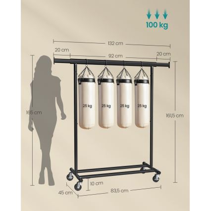 Mobile freestanding coat rack LINEA, black