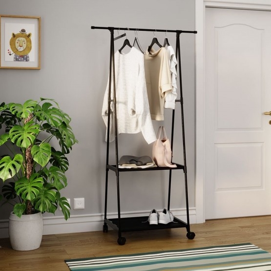 Mobile metal hanger with shelves OLAZEN 157x85 cm black