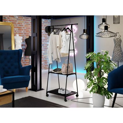 Mobile metal hanger with shelves OLAZEN 157x85 cm black