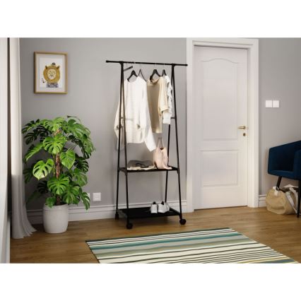 Mobile metal hanger with shelves OLAZEN 157x85 cm black