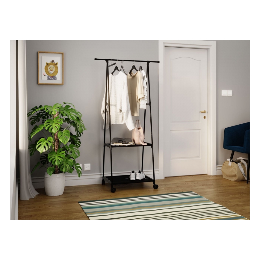 Mobile metal hanger with shelves OLAZEN 157x85 cm black