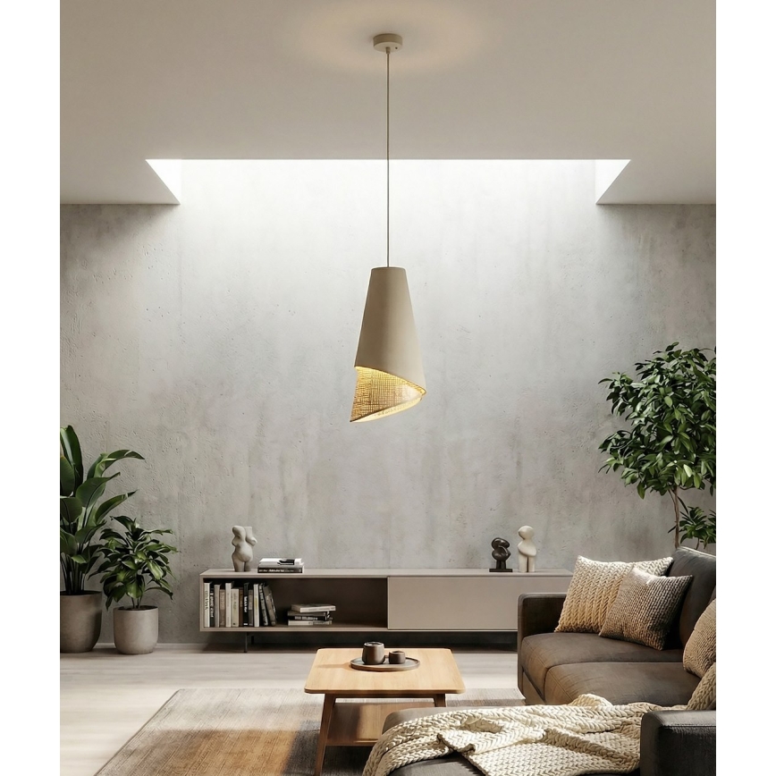 MODA cable-hung pendant light 1xE27/15W/230V, beige/rattan