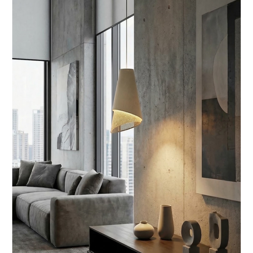 MODA cable-hung pendant light 1xE27/15W/230V, beige/rattan