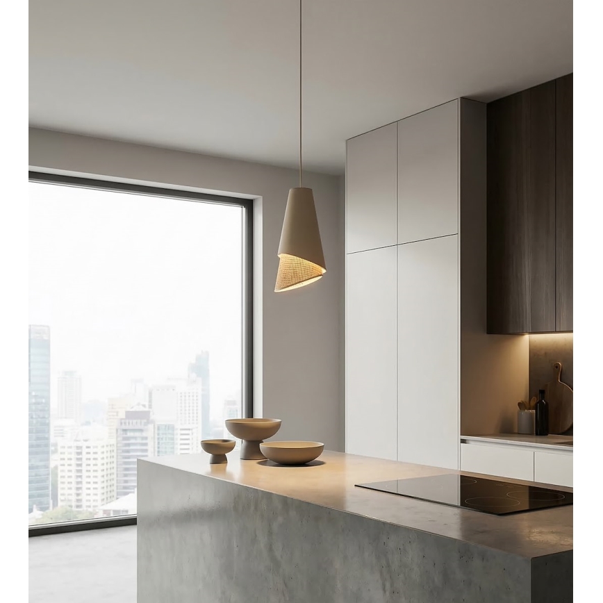 MODA cable-hung pendant light 1xE27/15W/230V, beige/rattan
