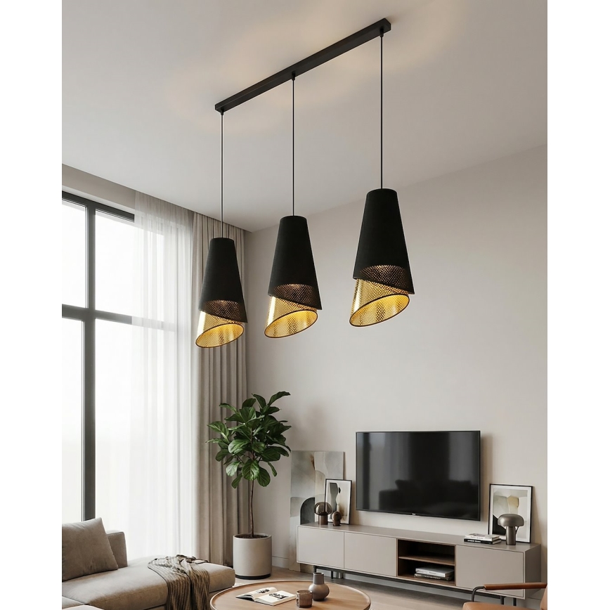 MODA Cord Pendant Light 3xE27/15W/230V Black/Gold
