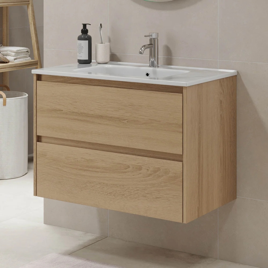 MOLDE Bathroom Cabinet with Basin, 80x55x46 cm, Oak
