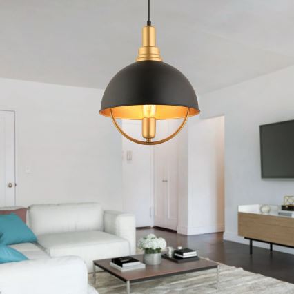 MONZA Cable Pendant Light 1x E27/40W/230V Ø 30 cm Black/Gold